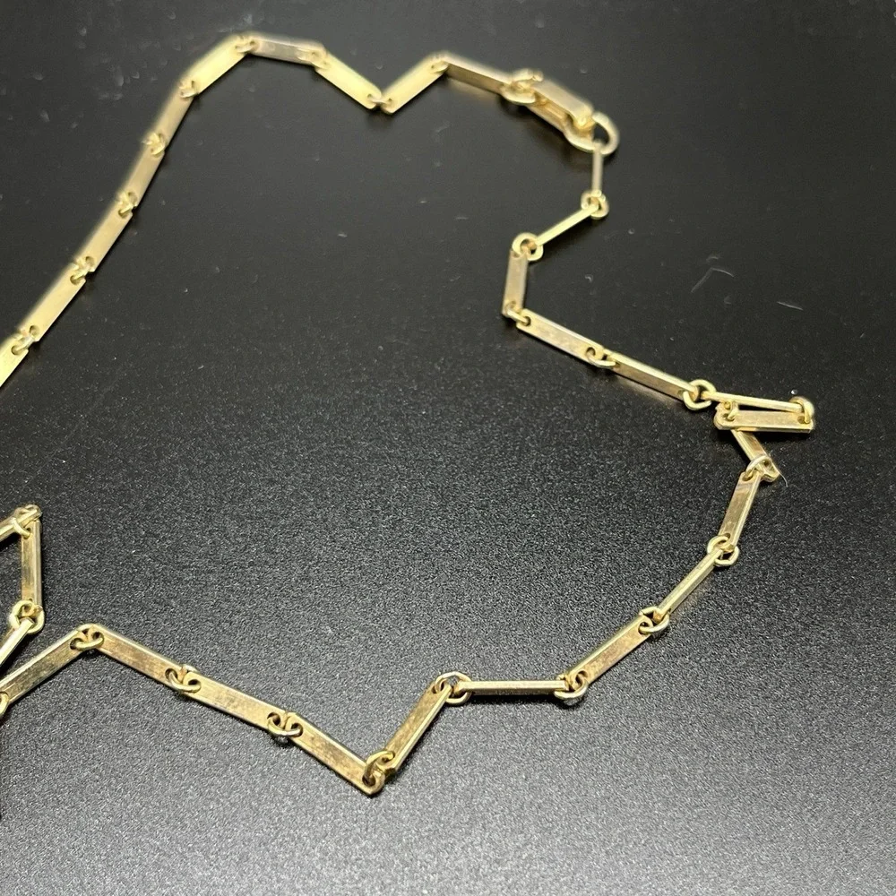 Vintage 60s Gold Tone & White Enamel Chunky Brutalist Cross Pendant Necklace 18